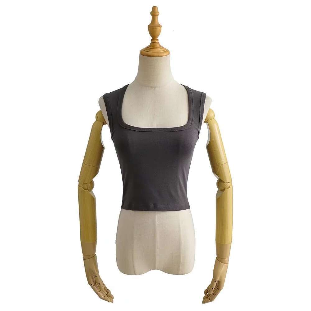 European and American INS summer sexy slim fit deep square neck vest women's short exposed navel tight solid color sleeveless top small T trend 2