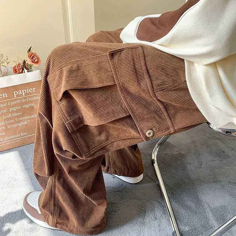 Mens Brown Baggy Japan Pants Oversized Corduroy Loose Wide Leg Cargo Pant Trousers Casual Men Sweatpants Streetwear Korean X241216