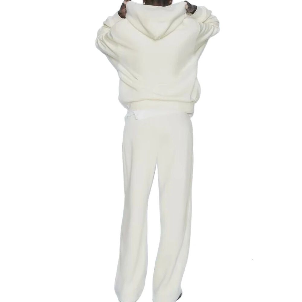 Womens Wide Leg Pants Suit Flannelette Hoodie MultiColor Can be Short Elastic Highwaisted Leisure 241121