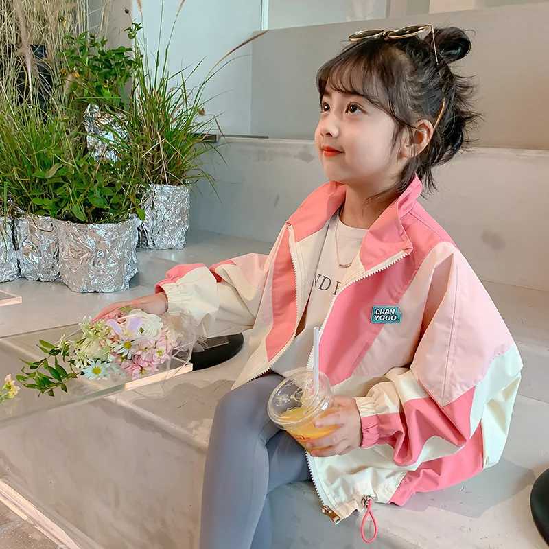 2-10 Years Spring Autumn Girls Coat Fashion Splicing Sle Flip Collar Zipper Sweatshirt For Kids Children Sport OuterwearXJ241214