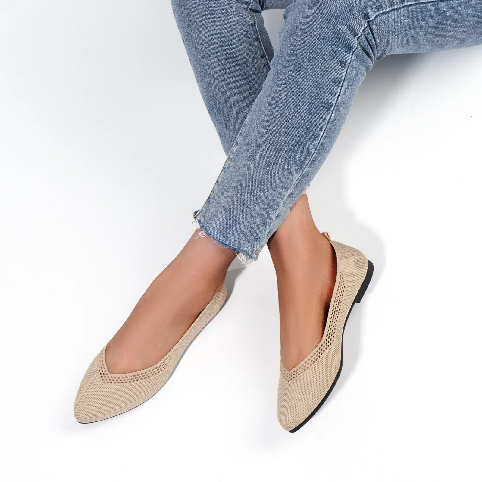 Samilor Fly Woven Flat Shoes Womens Pointed Toe Breathable Ballet Flat Shoes Shallow Mouth Slip on Loafers Knitted Elastic Moccasins 241213