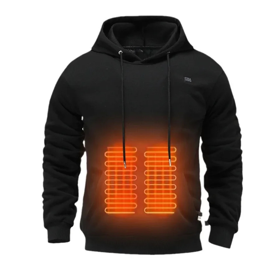 Cross border mens USB wool lined sportswear warm outdoor casual clothing electric heating hooded sportswear 241214