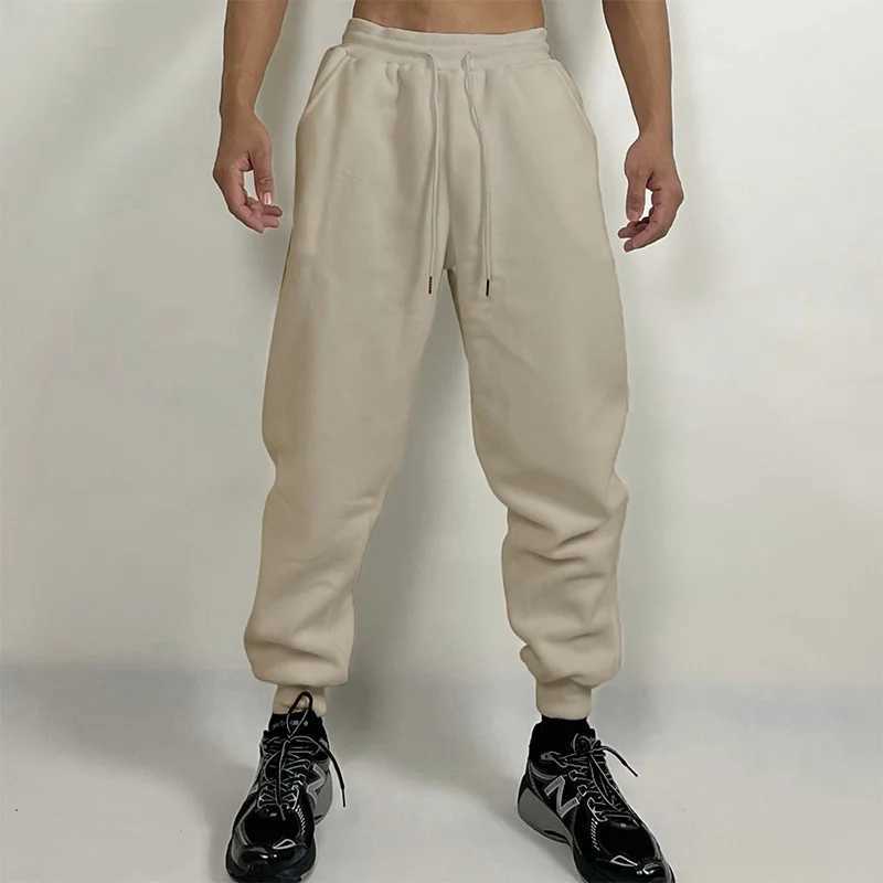 Mens pants Fitness corset pants mens loose drawstring basketball running training sweatpants plus fleece sports long pants X241216