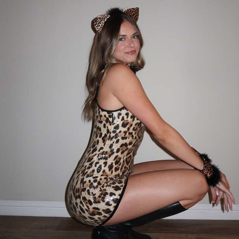 Sexy Women's Halloween Leopard Print Sequined Strapless Camisole Shorts Sexy Backless Jumpsuit Fashionable Quality Classic B4