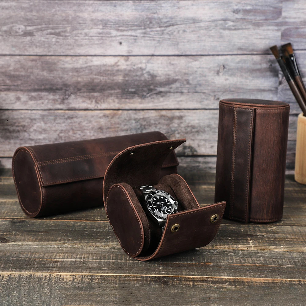 Vintage Watch Roll Travel Case Genuine Leather Handmade Display Box 1/2/3/6/8 Slots Wrist Watches Jewelry Storage Pouch 241216