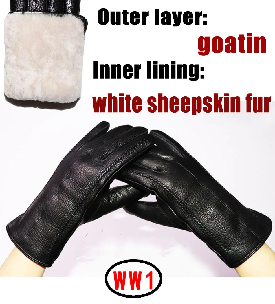 Deer skin pattern mens leather gloves sheepskin and fur integrated goat wool winter thick warm 241212