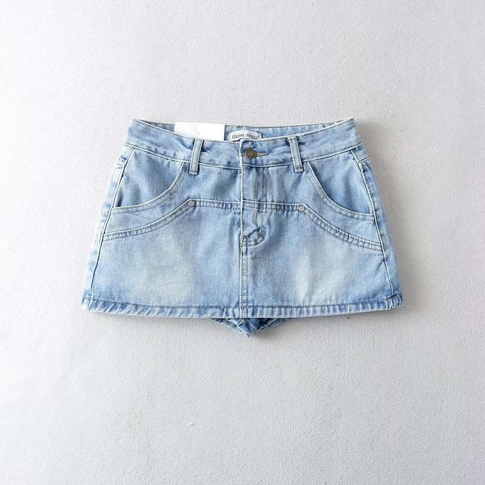 Spicy girl retro high waist slimming and anti glare short women's summer leg reveag long denim skirt, 2024 new casual versatile fashion clothing
