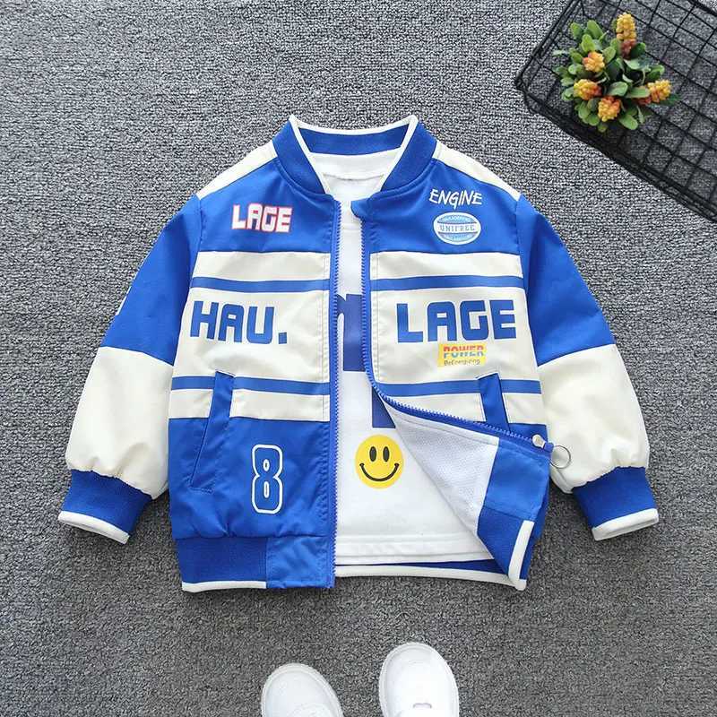 2024 Spring and Autumn Boys Motorcycle Sle Letter Long sleeved Hooded Zipper Coat Childrens Clothing 1-8YXJ241214