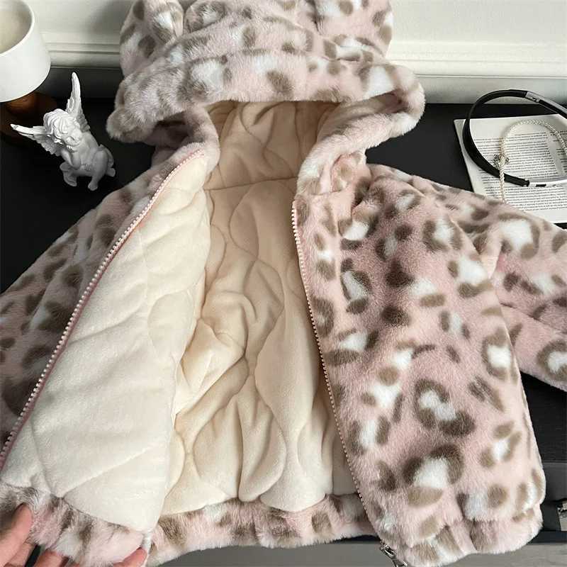 Childrens Coats Leopard Print and Fleece Hooded Coat Padded Girls Outerwear Baby Girl Winter Clothes Baby Girl JacketXJ241214