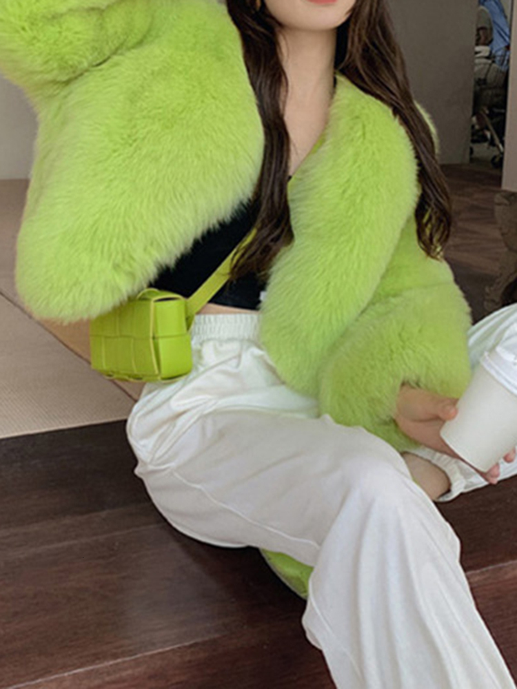 Fashion Tide Jacket O Neck Cardigan All Match Solid Color Casual Faux Fur Coat Women Autumn Winter 1838