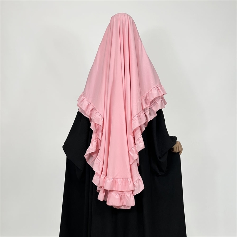 double-layer pleated chiffon Khimar with Niqab string high quality lightweight breathable wholesale Muslim prayer veil headscarf 241216