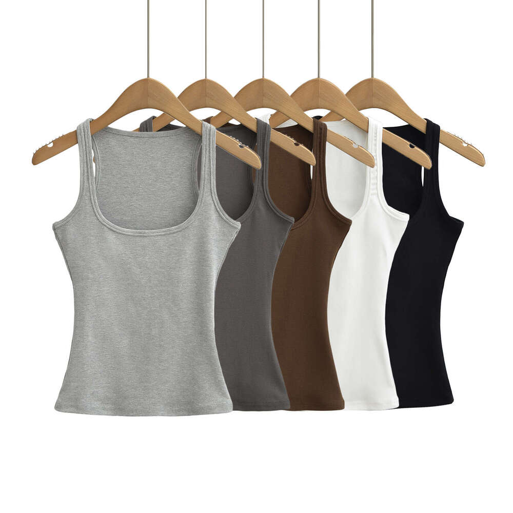 Versatile Pure Desire Square Neck Solid Color Bottom for Women's Summer Outfit Slim Sleeveless Strap Tank Top 2024 New Casual Fashion Trendy Clot