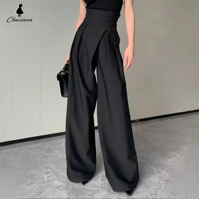 2024 Black n Wide Leg Pants Weight Loss Set Magic High Waist Loose Straight Pull Down Mop Casual Trousers 241212
