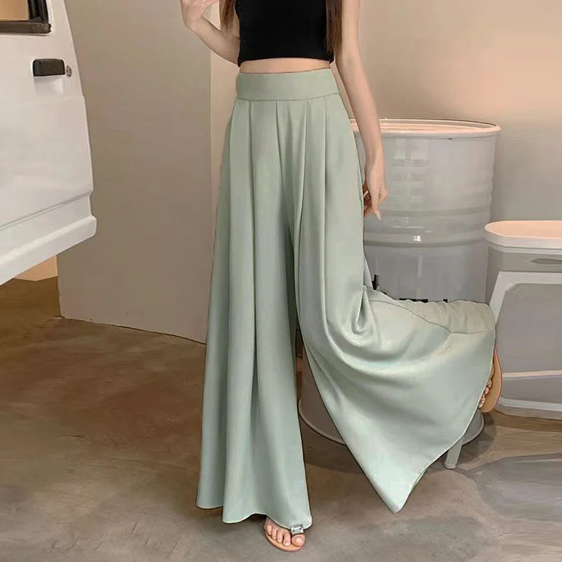 Straight Large Hem Wide Leg Pants Casual Basic High Waisted Suit Office Lady Trousers Trend Solid Elegant Womens Clothing 241212