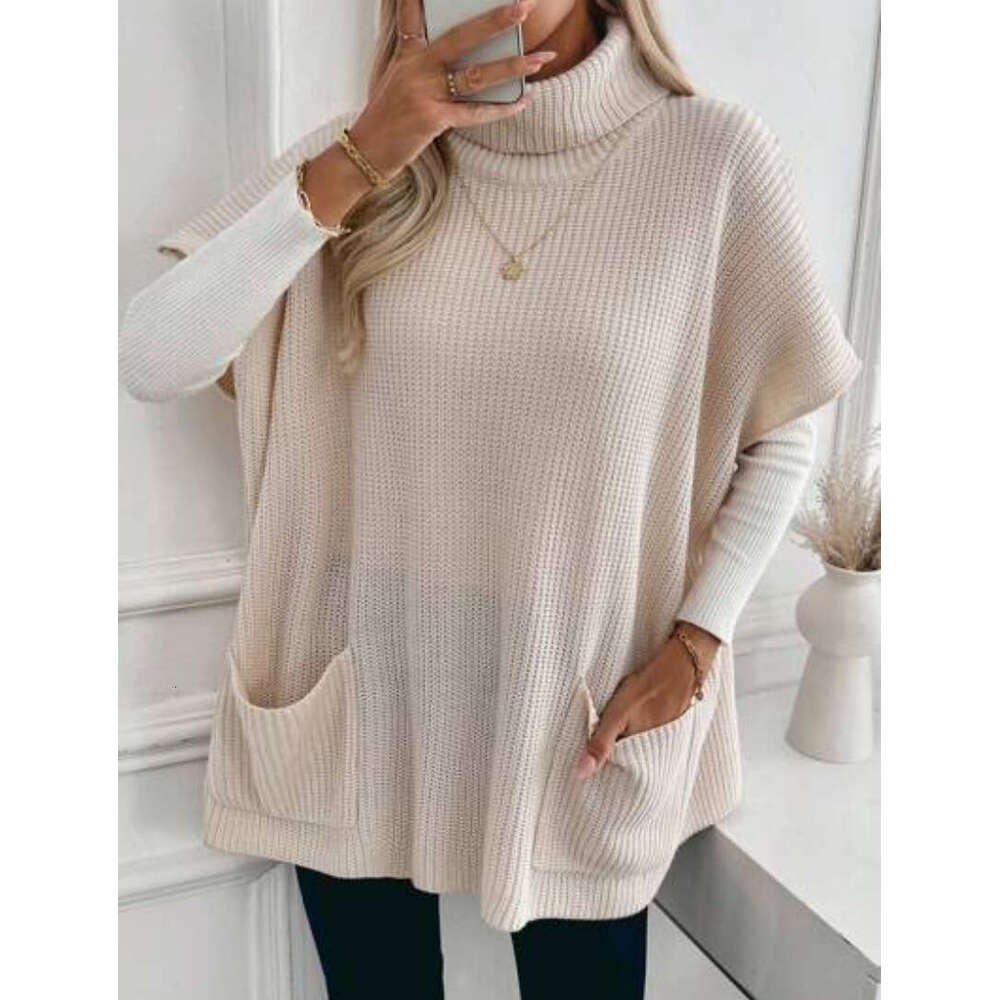 New Autumn Clothes From Europe And America, Women's Knitted Sweaters, Popular High Necked Loose Pockets
