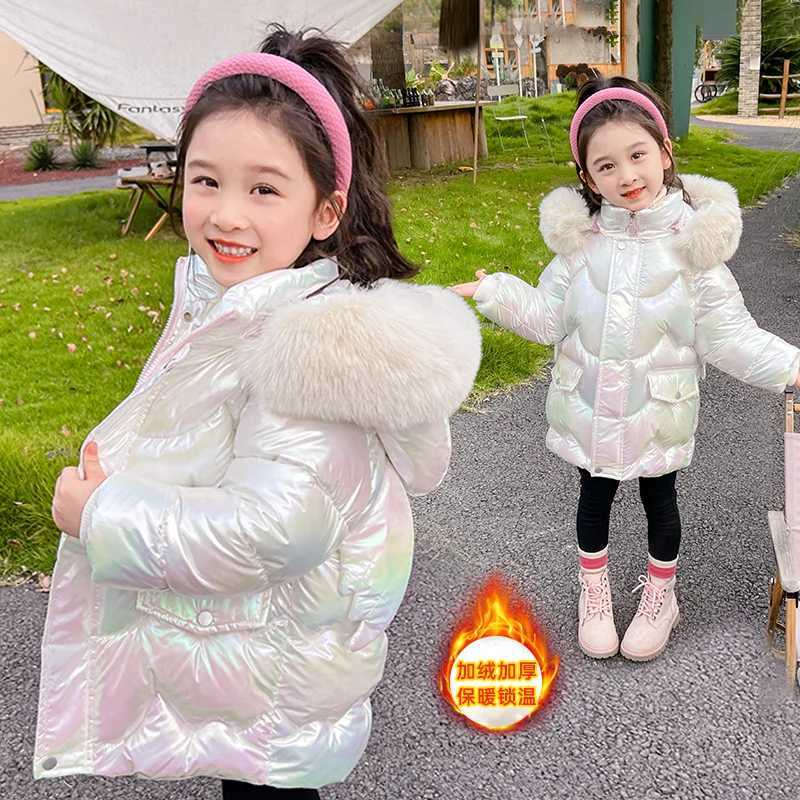 New Girls Shiny Jackets Winter Kids Warm Coats Children Snowsuit Thick Hooded Outerwear Teenage Cotton Clothes Parkas 3-10 YearsXJ241214
