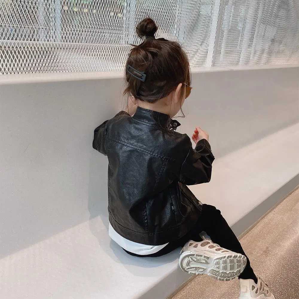 2024 Spring Girls Leather Jackets For 2-8 Years Children Classics Fly Coats Kids Clothing Baby Girls Fashion Pu Outerwear JacketXJ241214