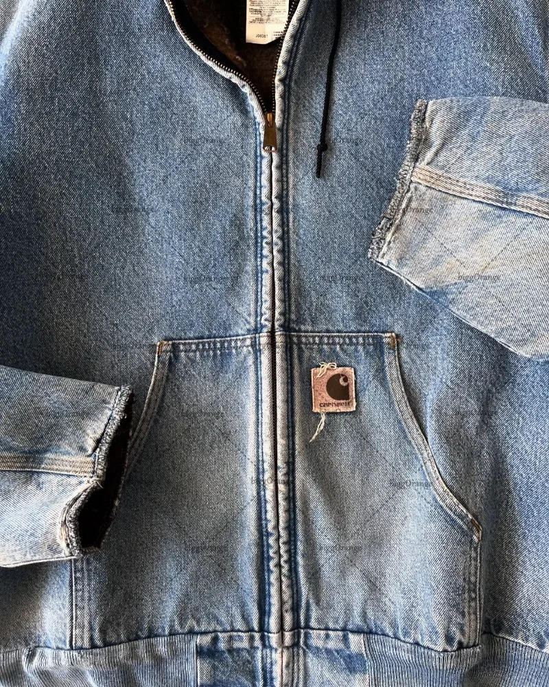 European and American Fashion Streetwear Retro Harajuku Plaid Oversized Zipper Hoodie Men Punk Casual Loose Denim Jacket 241216