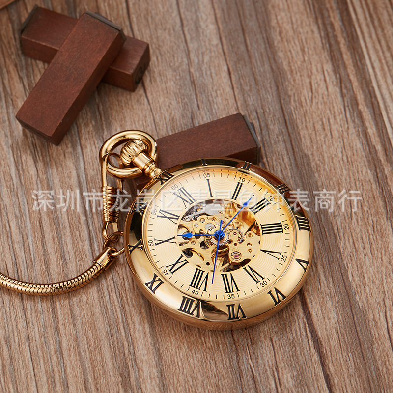 Outer Roman Font Round Snake Chain Automatic Mechanical Pocket Watch Dial Diameter 49mm Thickness 12mm Antique Gift Mechanical Pocket Watch 004