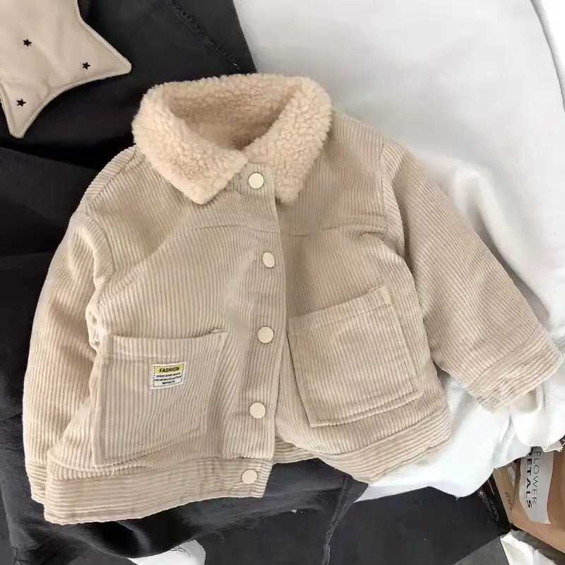 Girls winter thick warm jacket Korean boys and girls wearing lamb wool outerwear thick corduroy cotton jacketXJ241214