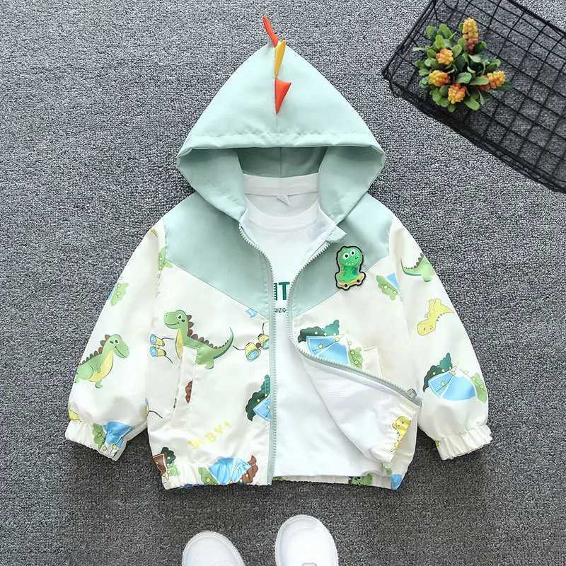 Spring Baby Boys Dinosaur Hooded Jacket Toddler Kids Outerwear Casual Windbreaker Coats Children Clothing for 1-6YearsXJ241214