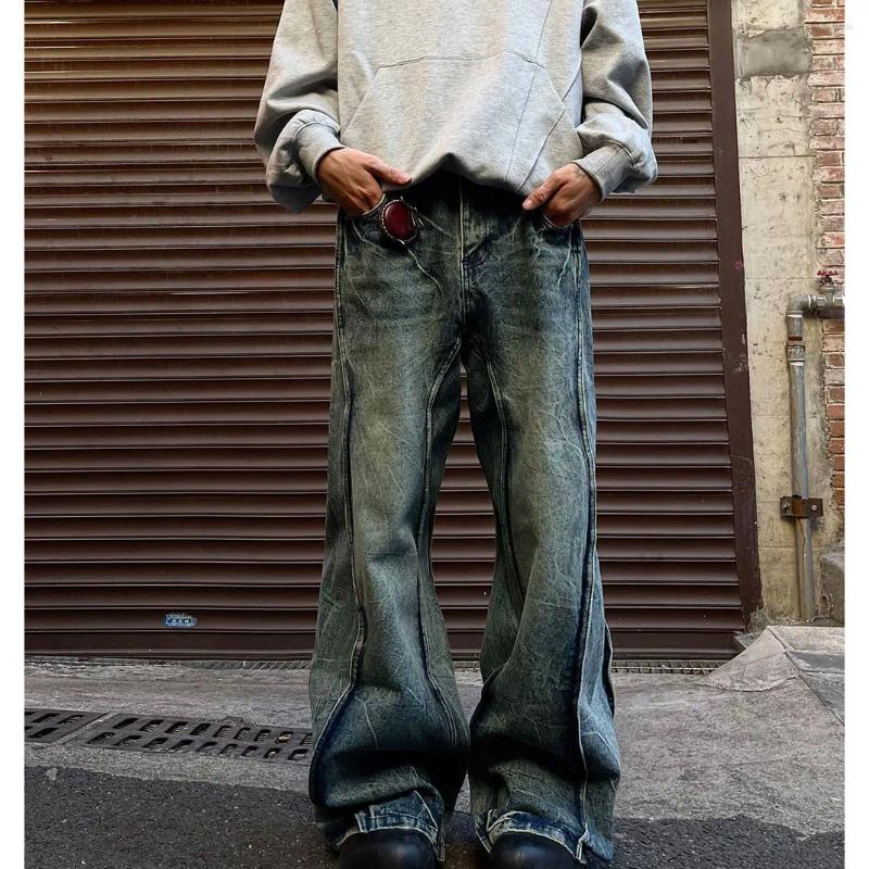 Men's Jeans American High Street Men And Women Trendy Silhouette Splicing Straight Leg Couple Spring Loose Retro Casual Pants Y2k