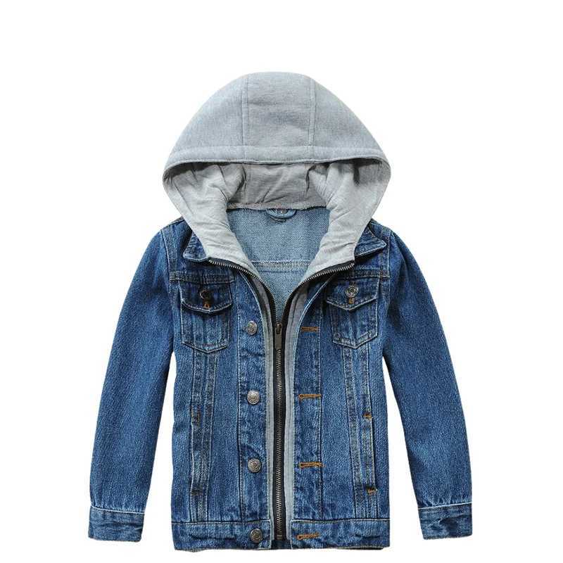 3-14Years Baby Boys Girls Hooded Jeans Coats Kids Solid Color Denim Jacket Children Long Sleeves Zipper Vintage OutwearXJ241214
