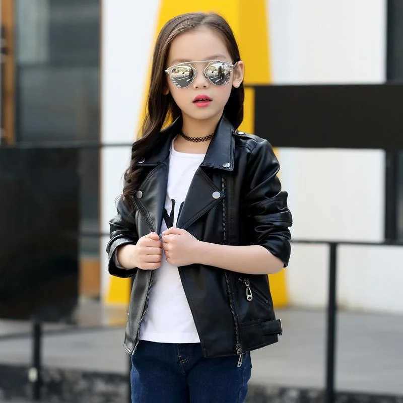 3-12 years old Girls faux leather Jacket Children PU Coat Long Sleeve Zip Belt Locomotive Jacket Slish Teen Kids Boys JacketsXJ241214