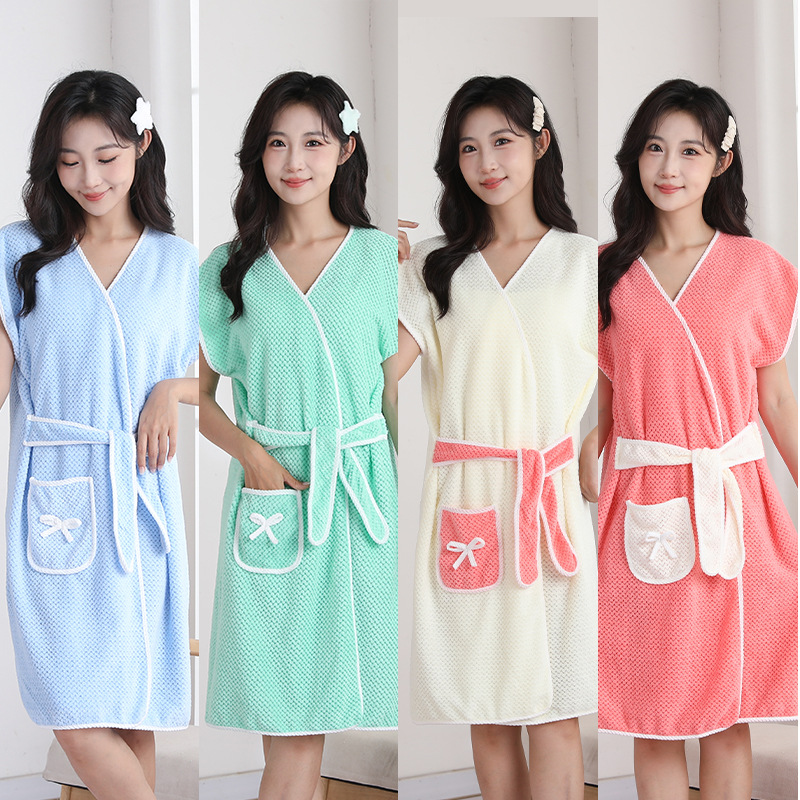 X97-Coral fleece absorbent ladies fashionable wearable bathrobe comfortable household bath towel no lint soft nightgown extra long bathrobe