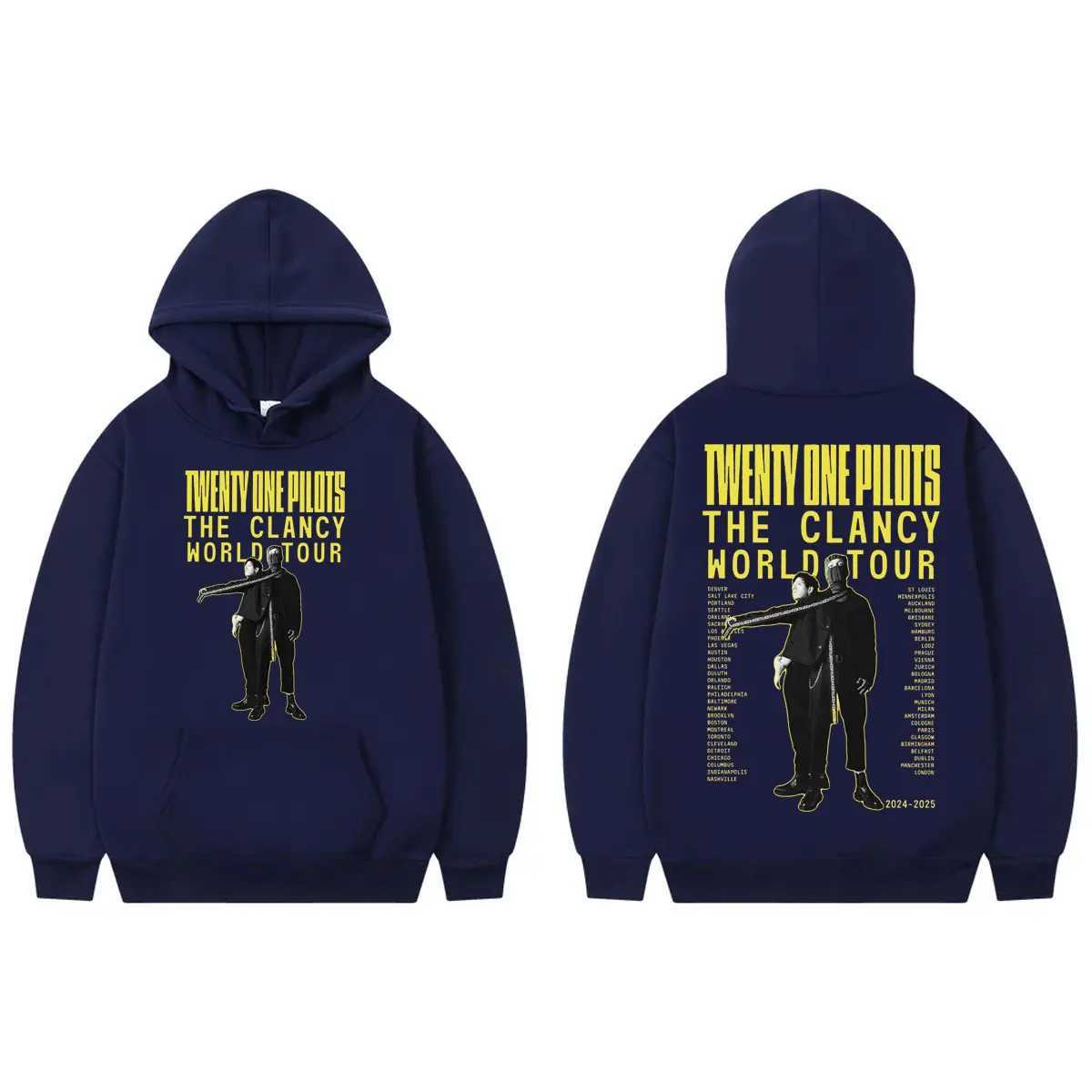 Rock Band 21 Pilots Double sided Graphic Hoodie Clancy World Tour 2024 Sportswear Mens Retro Fashion Zipper X241216