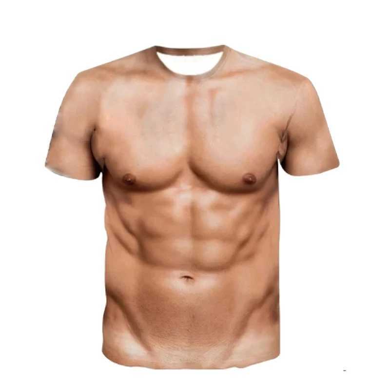Y2K summer short sleeved fun fake muscle 3D printed mens and womens T-shirts oversized fun childrens clothing tops W250117