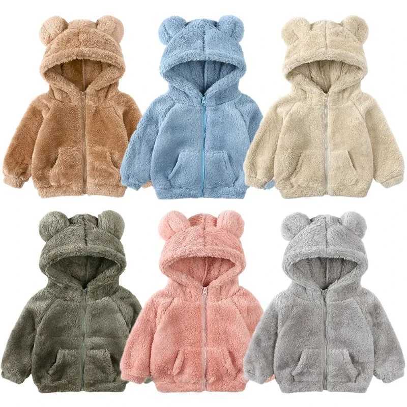 2024 Kids Winter Jacket For Boy Girl Solid Fleece Hoodies Bear Sweatshirt Top Korean Warm Coat For Children Outwear ClothesXJ241214