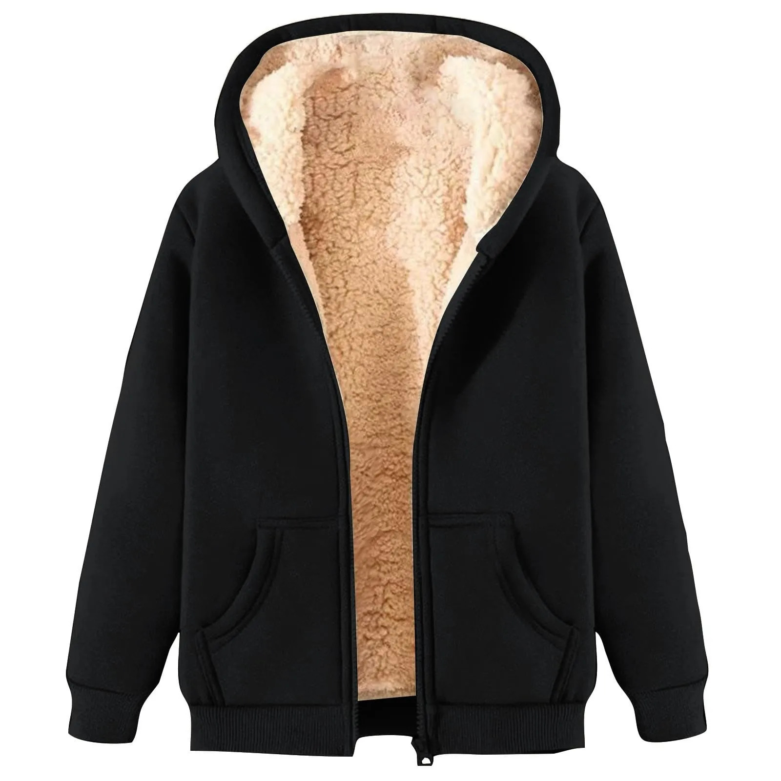 Womens Autumn and Winter Warm Zipper Hoodie Casual Plush Super Large Hoodie Solid Color Fluffy Zipper Sportswear Bluza Damska 241214