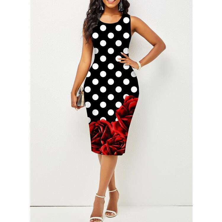 European American Spring Summer Sleeveless Bag Hip Printed Dress for Women's Wear 2024 New Style Stylish and Elegant Clothing
