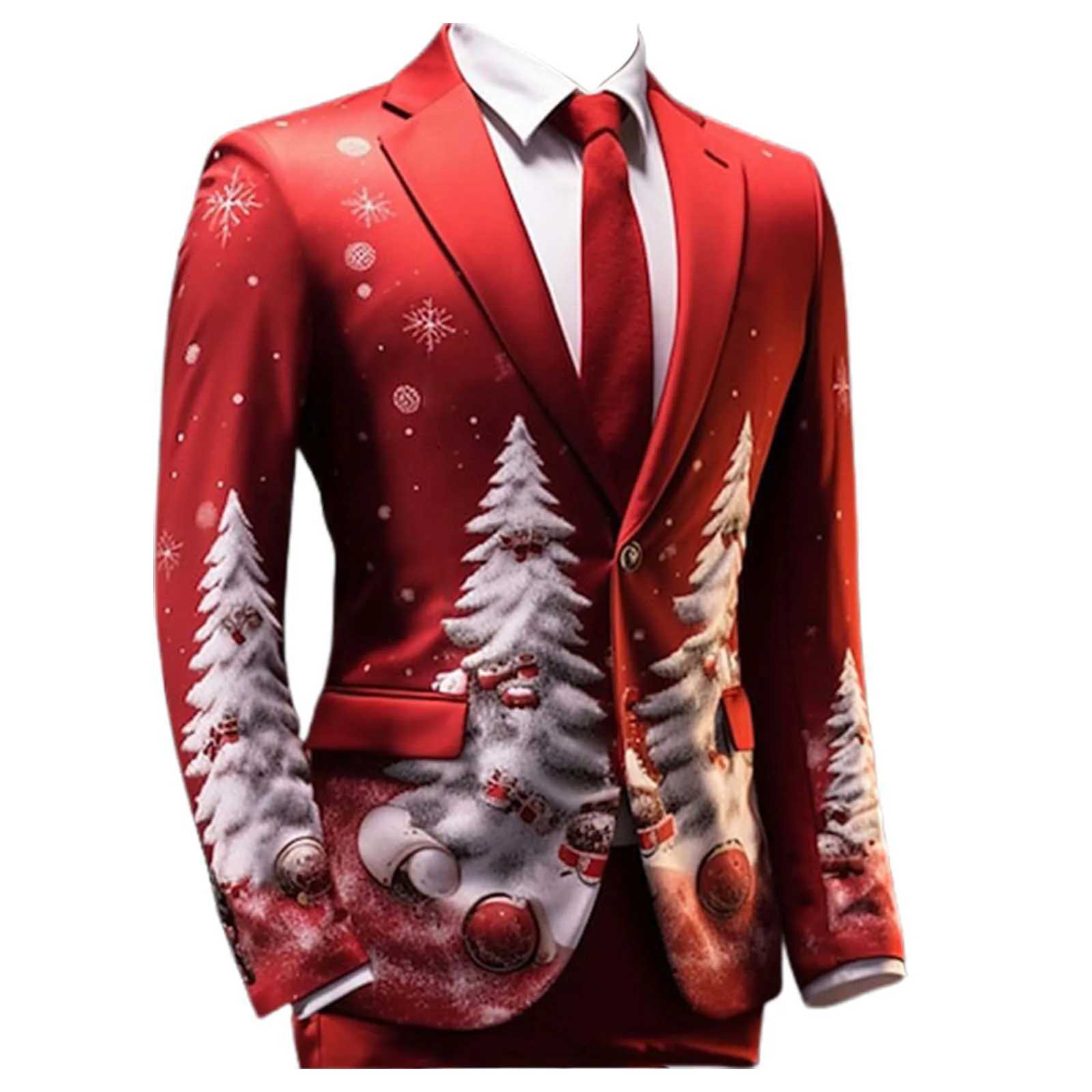 Men Blazer Jacket Suit Christmas Printed Tuxedo Xmas New Year Coat Santa Party Blazers Outerwear Night Carnival Party Costumes W241216