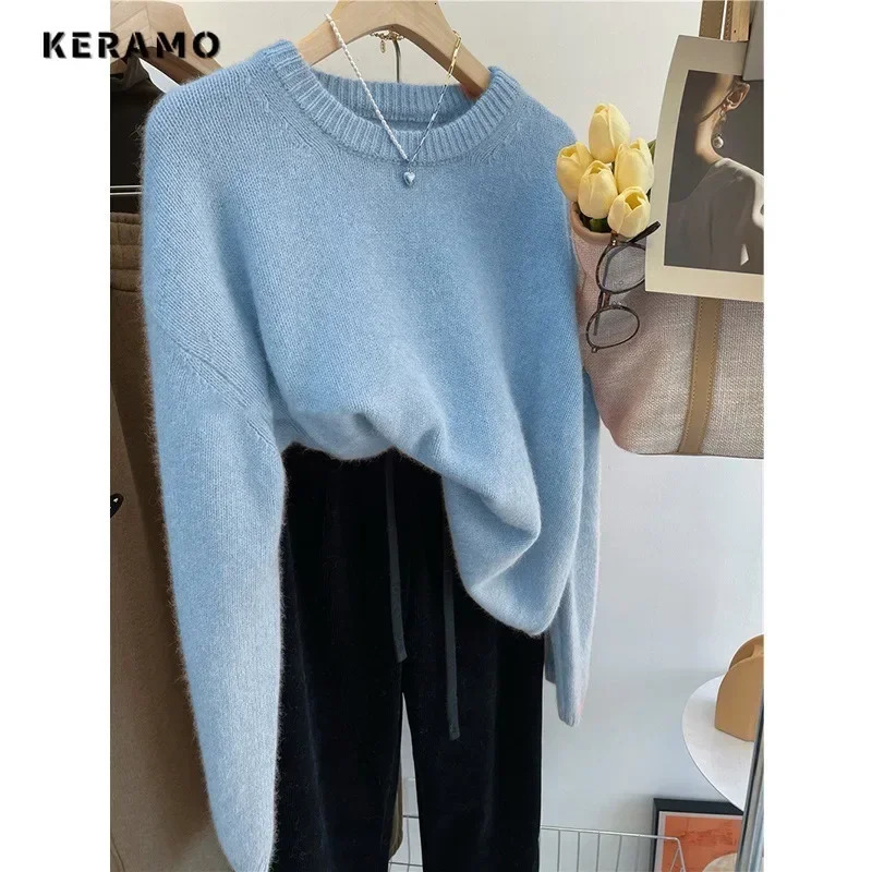 2024 Autumn Winter Elegant Retro Grey Vneck Knitted Long Sleeve Gyaru Floral Womens Casual Solid Color Sweater 241211