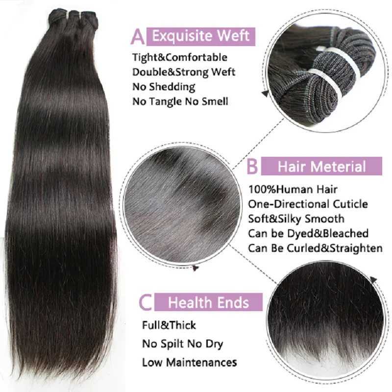 Straight Human Hair Bundles With Clo 3PCS Bundles With 4x4 Transparent Lace Clo Natural Color Hair Extension For WomenXJ250120