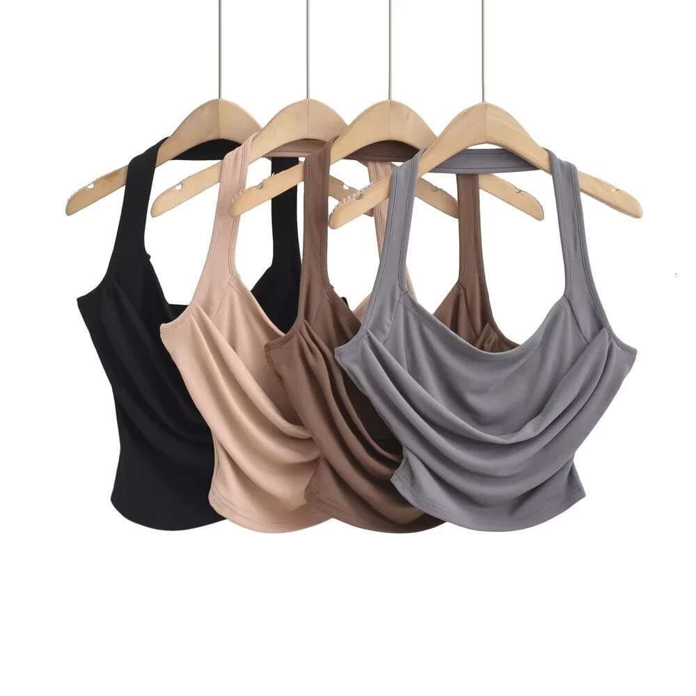 Swinging collar hanging neck vest for women in summer 2024, sexy hot girls, backless elastic slim fit, solid color small tank top, 2024 temperament ve