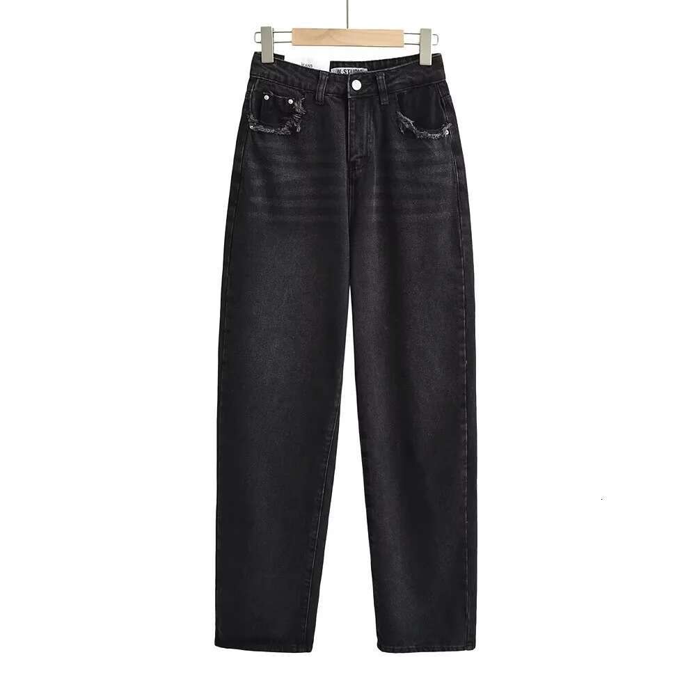 Spicy Girl INS Personalized Matte Pocket High Waist Wide Pants for Women, Loose and Slim Straight Leg Cowboy Pants, 2024 Versatile New Trendy Clothing