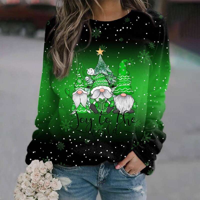 European and American Women's Christmas Theme Printed Loose Knitted Long Sleeve t 2024 New Casual Fashion Trendy Clothing