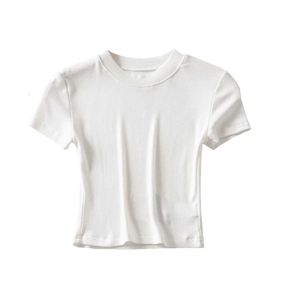 European and American summer 8-color small round neck tight fitting high waist exposed navel sleeved T-shirt for women, short style slimming sports to