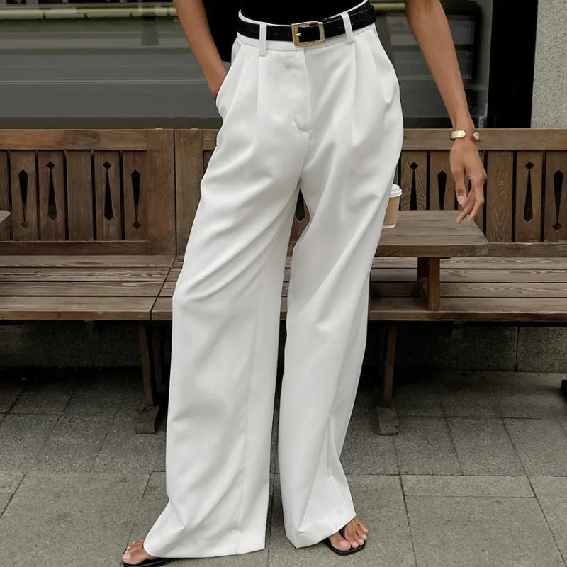 Summer Womens White Fashionable Loose High Waist Trouser Temptation Clothing Simple Casual Set Pants 241212