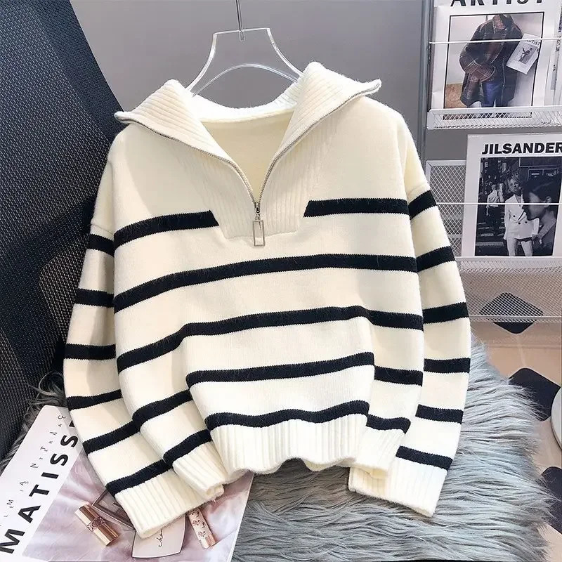 Sweater Zipper Womens SpringSummer Underwear 2023 Stripe Short Fashion High end Women 241211