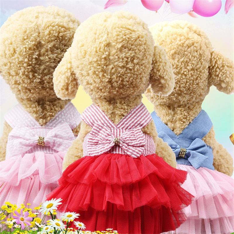 Dog Summer Dress Cat Lace Skirt Pet Clothing Chihuahua Stripe Skirt Puppy Cat Princess Apparel Cute Puppy Clothes