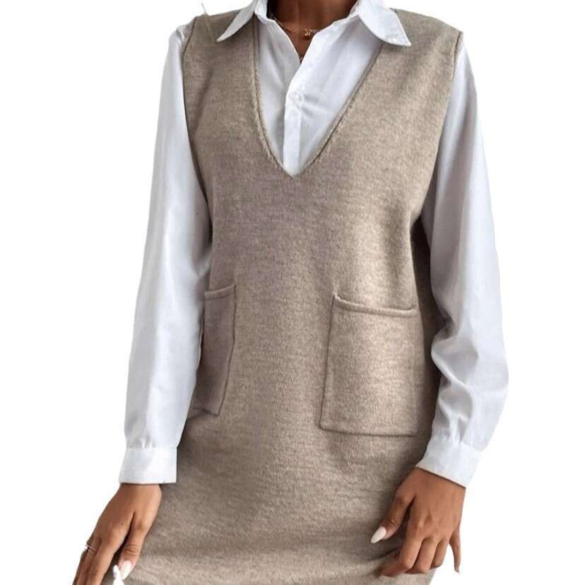 European And American Autumn Women's Long Double-Sided Vest Skirt Solid Color Sleeveless Dress Fashionable Quality Classic