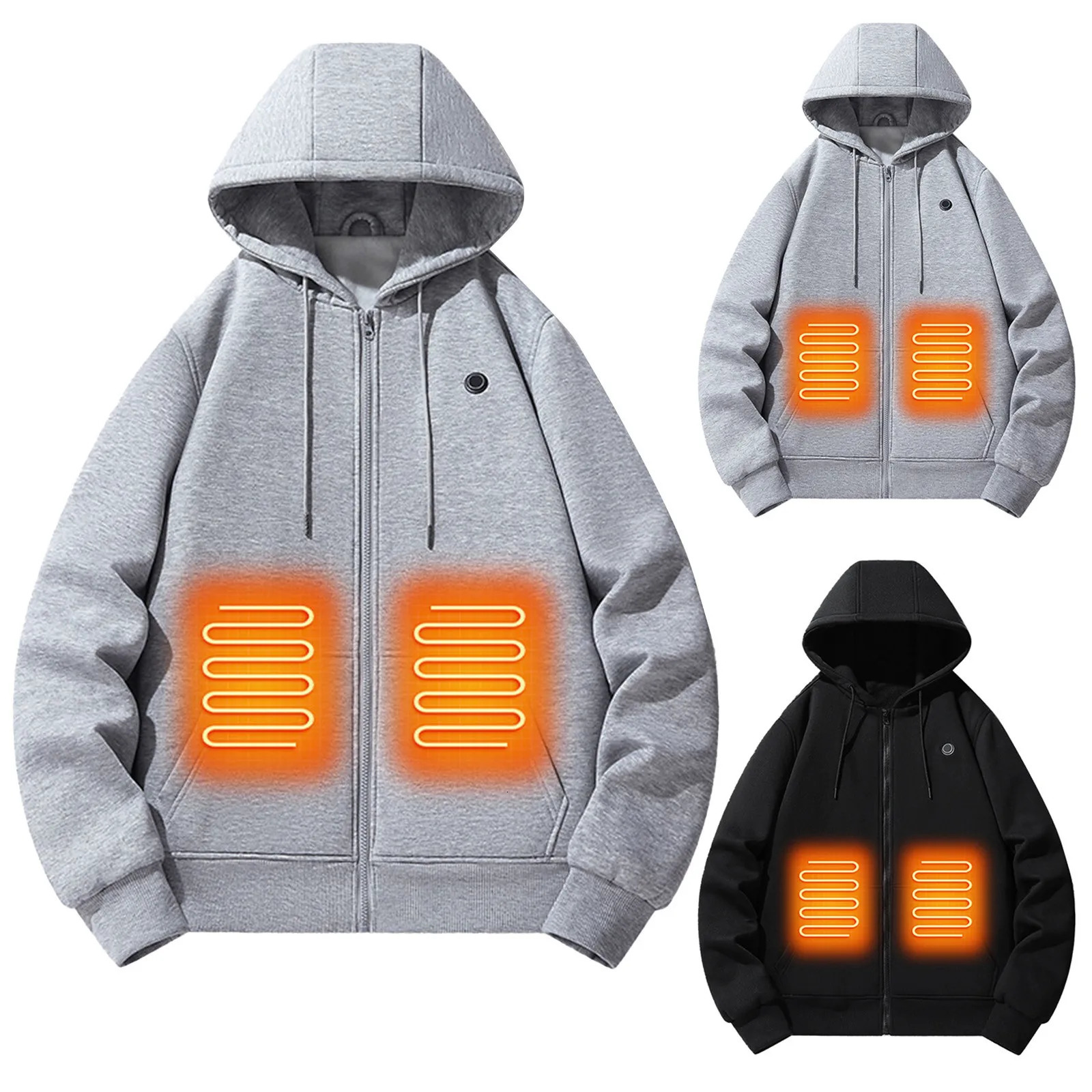 Mens hooded sweatshirt with three temperature controls intelligent heating mens and womens sportswear loose fit plus size hooded sweatshirt 241214