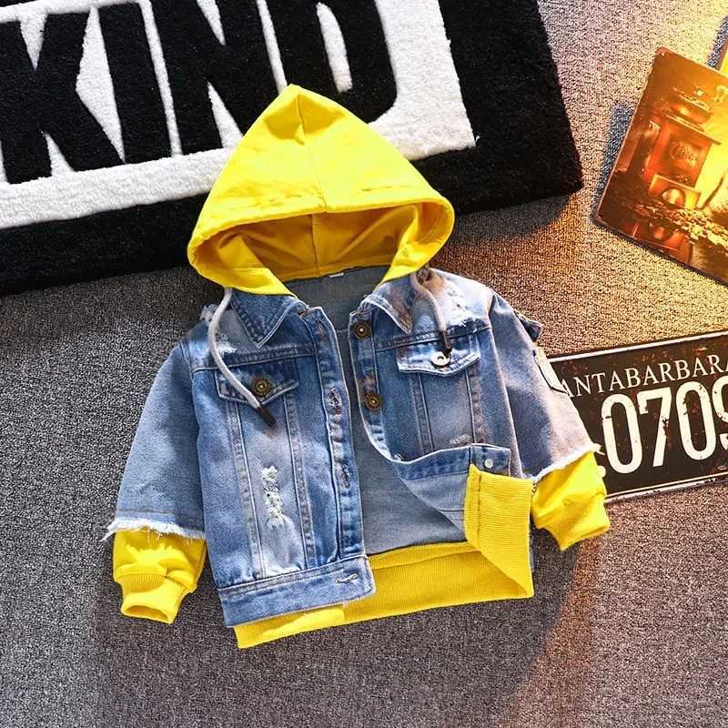 Spring Autumn Denim Jacket For Boy Girl New 2024 Korean Version Fashion Patchwork Hooded Cowboy Coat Casual Childrens ClothingXJ241214