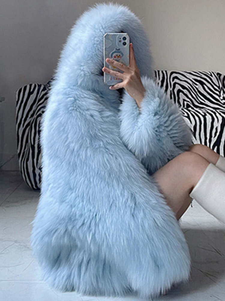 Temperament Hooded Batwing Sleeve Warm Faux Fur Coats For Women Casual Thick Female Jacket Autumn Winter New 23A4612