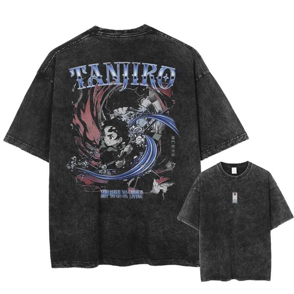 Harajuku Demon Slayer Graphic T Shirt Men Vintage Oversized Anime Washed T Shirts for Women Streetwear Summer Tees Tshirt W241216