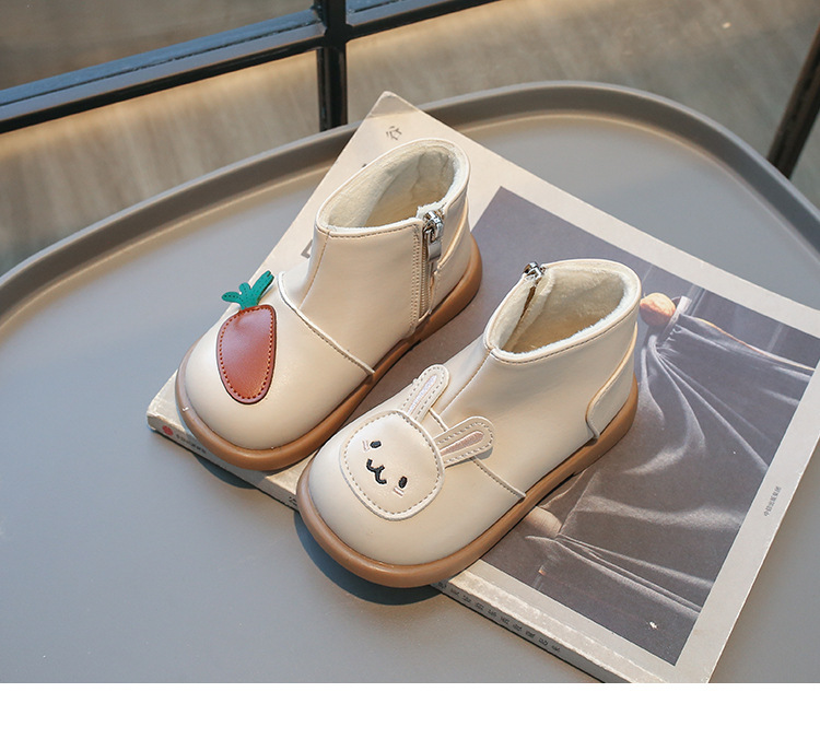 Kids Snow Boots Cute Bunny and Carrot Patch Girls Boots for Winter Fashion Cartoon Happysteps Children Causal Warm Ankle Cotton Boots Size US 5C-12.5C